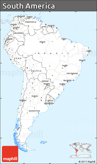 Silver Style Simple Map of South America, single color outside