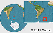 Satellite Location Map of South Georgia and the South Sandwich Islands, within the entire continent