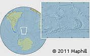 Satellite Location Map of South Georgia and the South Sandwich Islands, savanna style outside, hill shading