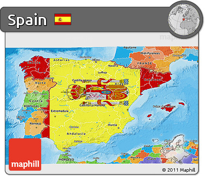 Flag 3D Map of Spain, political outside, flag rotated