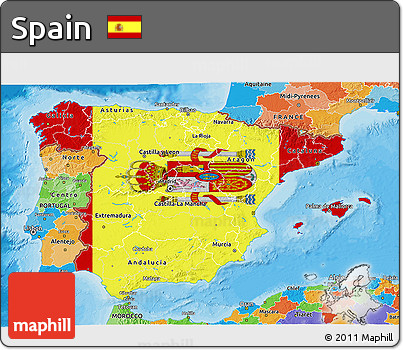 Flag 3D Map of Spain, political outside, flag rotated