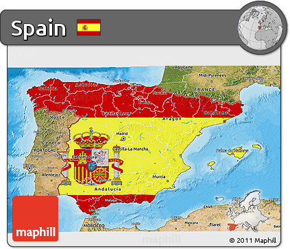 Flag 3D Map of Spain, satellite outside, bathymetry sea