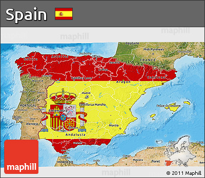 Flag 3D Map of Spain, satellite outside, bathymetry sea