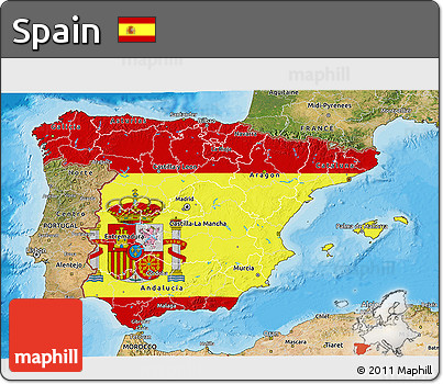 Flag 3D Map of Spain, satellite outside, bathymetry sea