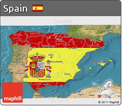 Flag 3D Map of Spain, satellite outside