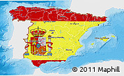 Flag 3D Map of Spain, single color outside, bathymetry sea, shaded relief sea, flag centered