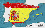 Flag 3D Map of Spain, single color outside, satellite sea, flag centered