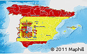 Flag 3D Map of Spain, single color outside, shaded relief sea