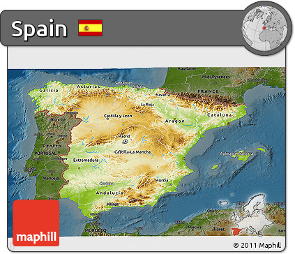 Physical 3D Map of Spain, darken