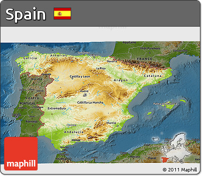 Physical 3D Map of Spain, darken