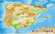 Physical 3D Map of Spain, political shades outside