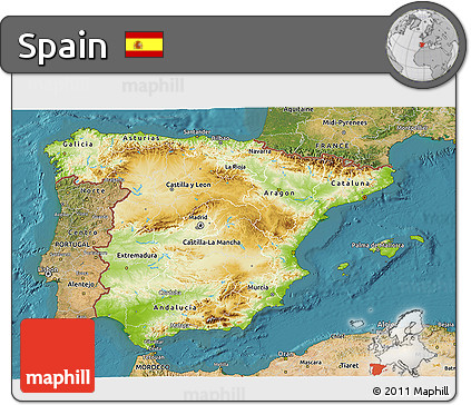 Physical 3D Map of Spain, satellite outside