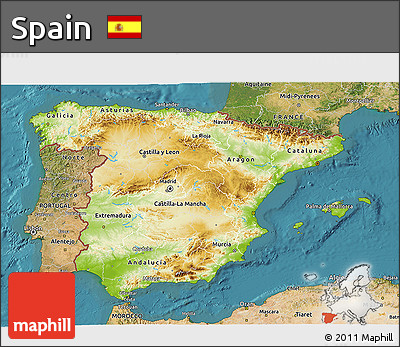 Physical 3D Map of Spain, satellite outside