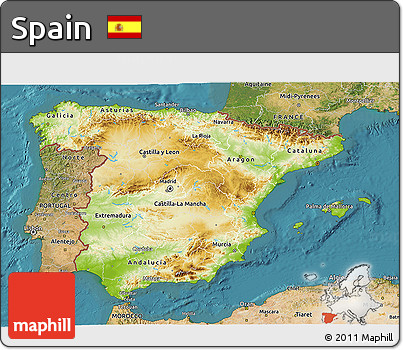 Physical 3D Map of Spain, satellite outside