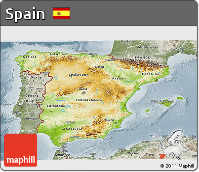Physical 3D Map of Spain, semi-desaturated
