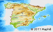 Physical 3D Map of Spain, single color outside, bathymetry sea