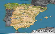 Satellite 3D Map of Spain, darken, desaturated, land only