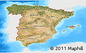 Satellite 3D Map of Spain, single color outside, bathymetry sea