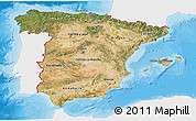 Satellite 3D Map of Spain, single color outside, bathymetry sea, shaded relief sea