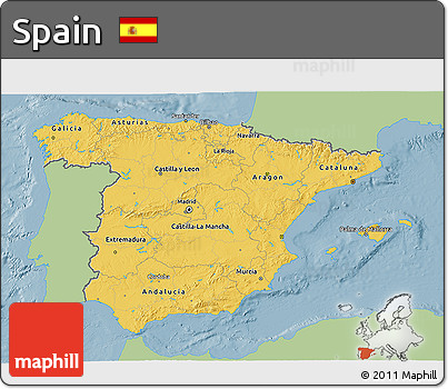 Savanna Style 3D Map of Spain, single color outside