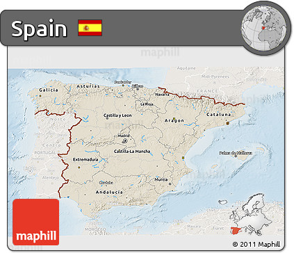 Shaded Relief 3D Map of Spain, lighten