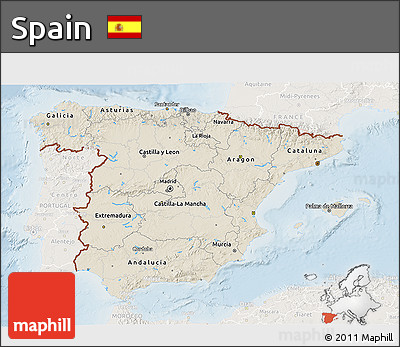 Shaded Relief 3D Map of Spain, lighten