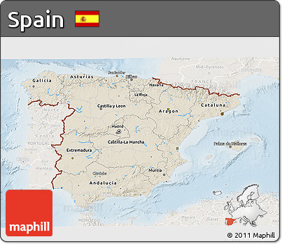 Shaded Relief 3D Map of Spain, lighten