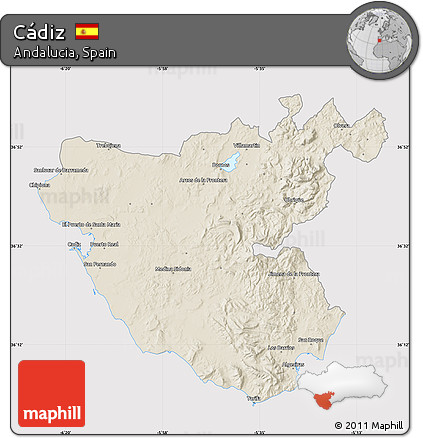 Shaded Relief Map of Cádiz, cropped outside