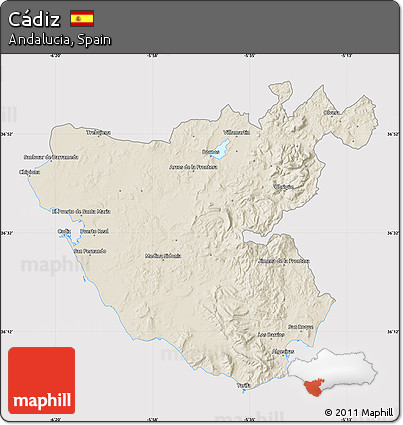 Shaded Relief Map of Cádiz, cropped outside