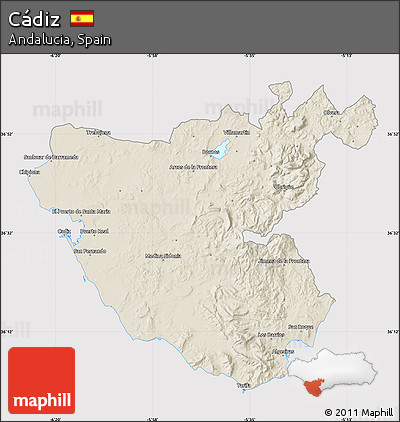 Shaded Relief Map of Cádiz, cropped outside