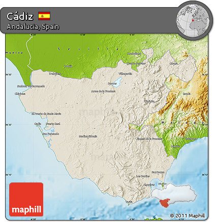 Shaded Relief Map of Cádiz, physical outside