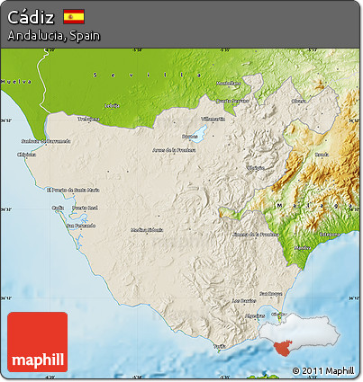 Shaded Relief Map of Cádiz, physical outside