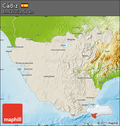 Shaded Relief Map of Cádiz, physical outside