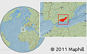 Savanna Style Location Map of Granada, hill shading