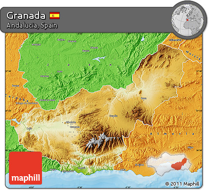 Physical Map of Granada, political outside