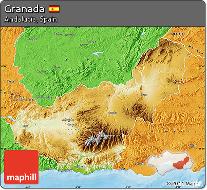 Physical Map of Granada, political outside