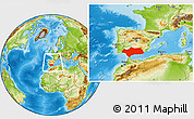 Physical Location Map of Andalucia, within the entire country