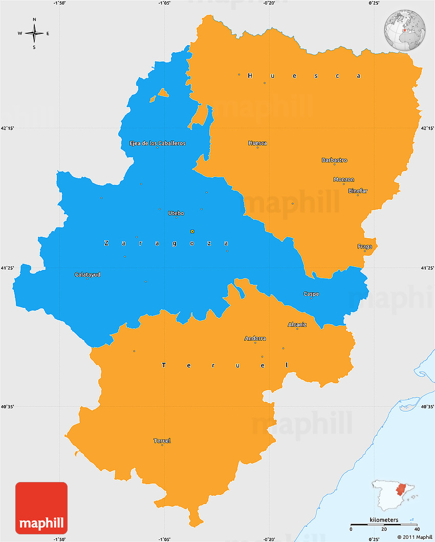 Political Simple Map of Aragón, single color outside