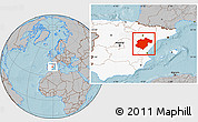 Gray Location Map of Teruel, highlighted country, hill shading