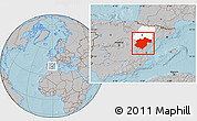Gray Location Map of Teruel, highlighted parent region, hill shading