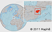 Gray Location Map of Teruel, hill shading