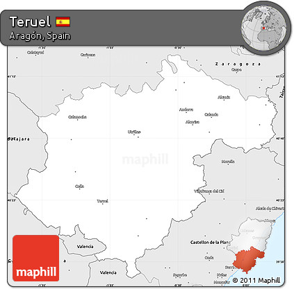 Silver Style Simple Map of Teruel