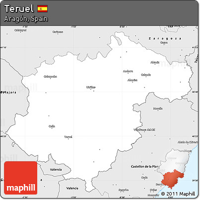 Silver Style Simple Map of Teruel