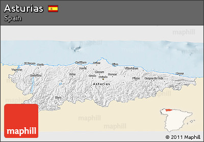 Classic Style 3D Map of Asturias, single color outside