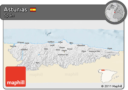 Classic Style 3D Map of Asturias, single color outside