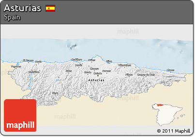 Classic Style 3D Map of Asturias, single color outside