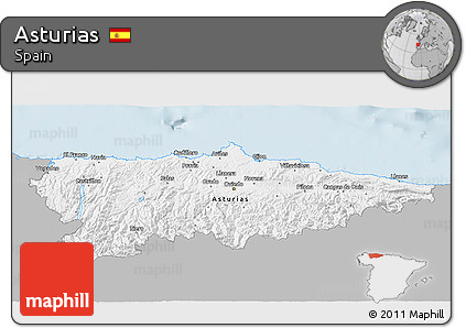 Gray 3D Map of Asturias, single color outside
