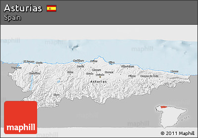 Gray 3D Map of Asturias, single color outside