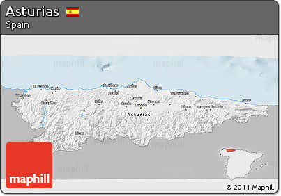 Gray 3D Map of Asturias, single color outside