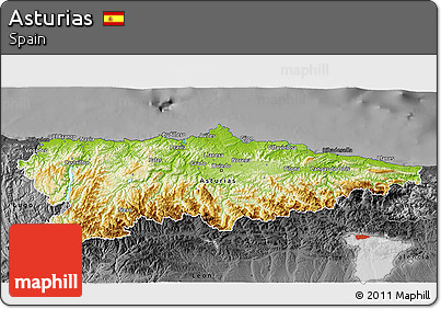 Physical 3D Map of Asturias, darken, desaturated